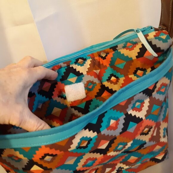 New Southwestern Geometric print Shoulder bag Purse Teracottta Brown Turquoise - Picture 6 of 10